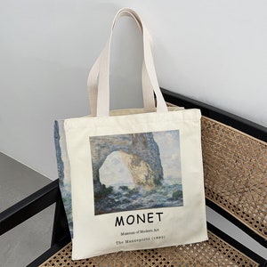 Sac en toile avec motif décoratif naturel, sac fourre-tout Wave Reef, musée d'art moderne, sac à bandoulière de voyage le week-end, sac de plage en toile, cadeau pour petite amie