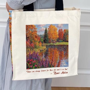 Fourre-tout Henri Matisse Quotes, vue de la Provence, sac automne paysage, sacs à bandoulière fleurs, sac fourre-tout esthétique en toile avec fermeture éclair et poche