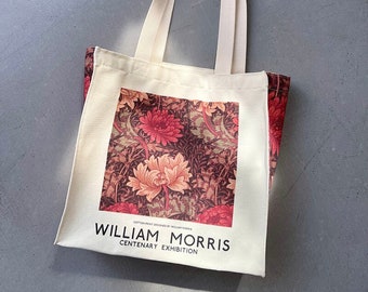 William Morris Floral Tote Bag, 16oz Canvas Zipper Top