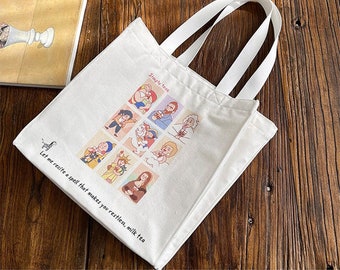 Cartoon Character Canvas Tote Bag: Pearl Milk Tea Reusable Handbag