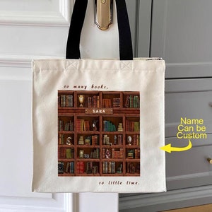 Sac fourre-tout bibliothèque personnalisé, idée cadeau pour amoureux des livres, sac prénom personnalisé, sac esthétique, cadeau de remerciement pour enseignant, cadeau pour soeur