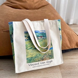 Vincent Van Gogh Canvas Bag｜Auvers Landscape Aesthetic Tote Bag｜Canvas Bag｜Women's Tote Bag｜Librarian Aesthetic｜Art Tote Bag