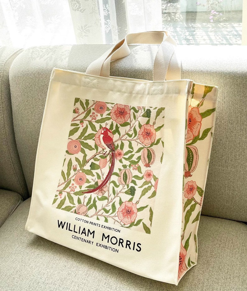 William Morris Art Tote Bag: Bird, Pomegranate, Flower Canvas Bag image 2