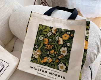 William Morris Floral Canvas Tote Bag with Zipper