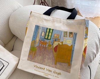 Van Gogh Canvas Tote Bag: Vincents Schlafzimmer in Arles, Aesthetics Art Reusable Shoulder Bag