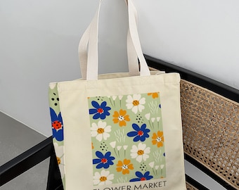 TOKYO Flower Tote Bag｜Plant Handbag｜High Quality Canvas Bag｜Bohemian Style Floral Shoulder Bag｜Travel Bag｜Christmas Gift｜Gift For Her