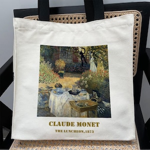 Claude Monet impressionnisme peinture à l'huile « Le déjeuner 1873 » Art fourre-tout, sac fourre-tout Monet, sac fourre-tout en toile, sac esthétique artistique avec poche