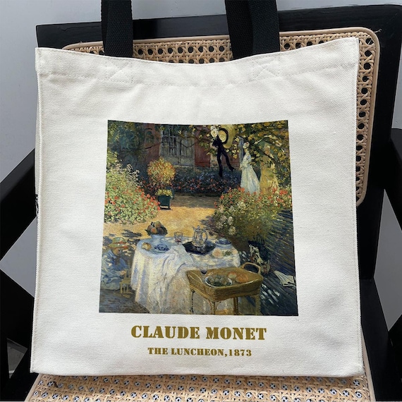 Monet "The Luncheon" Art Tote Bag: Impressionism Painting, Canvas Bag with Pocket