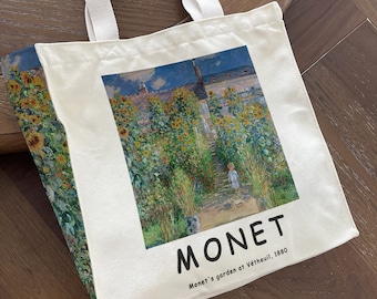 Monet Sunflower Garden Tote Bag, Custom Farmhouse Photo Canvas Bag, Personalized Name Tote Bag, Personalized Name Tote Bag