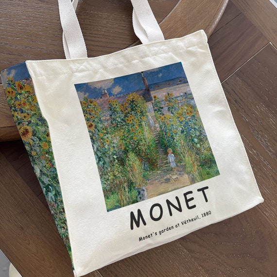 Monet Sunflower Garden Tote Bag: Personalized Canvas Farmhouse Bag