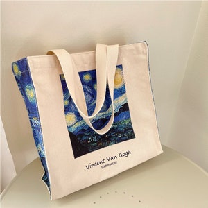 Sternennacht Einkaufstasche ｜Van Gogh Einkaufstasche ｜ Landschaftsästhetische Tasche ｜ Lehrerleben Tasche ｜ Leinwand-Tasche ｜ Malerei Kunst Einkaufstasche ｜ Brautjungfer taschen ｜ wiederverwendbare Tasche