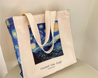 Van Gogh Starry Night Tote Bag: 16oz Canvas Reusable Bag