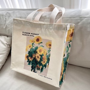Sonnenblume Tragetasche｜ Blume Schultertasche｜ Floral ästhetische Tasche｜ Canvas Tasche｜ Kunst Einkaufstasche｜ Strand Einkaufstasche｜ Brautjungfer taschen｜ Geschenkidee für Braut