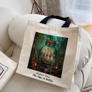 Sac fourre-tout artistique The Ships in Bottles｜Sac fourre-tout au trésor de Barbe Noire｜Sac de courses esthétique rétro｜Sac fourre-tout avec fermeture éclair et poche