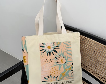 Berlin Fashion Canvas Bag｜Flower Plant Tote Bag｜Pink Flower Shoulder Bag｜Large Capacity Shopping Bag｜Anniversary Gift｜Christmas Gift