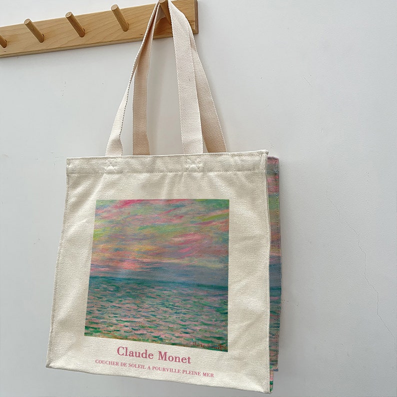 Monet Kunst Strand Einkaufstasche große Kapazität Schultertasche Canvas Tasche mit Reißverschluss Fashion Wochenende Shopping Handtasche Jubiläumsgeschenk Bild 3