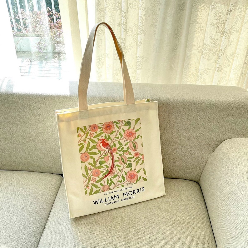 William Morris Art Tote Bag: Bird, Pomegranate, Flower Canvas Bag image 1