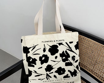 Black Flower Canvas Tote Bag: Henri Matisse Art, Vintage Plant Design