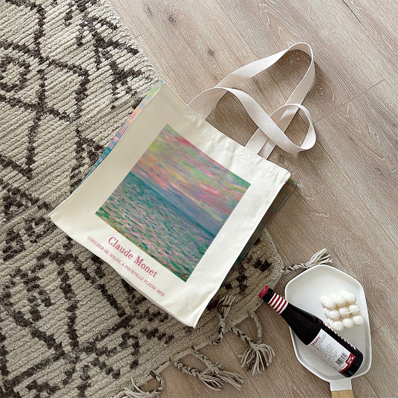 Monet Kunst Strand Einkaufstasche große Kapazität Schultertasche Canvas Tasche mit Reißverschluss Fashion Wochenende Shopping Handtasche Jubiläumsgeschenk Bild 5