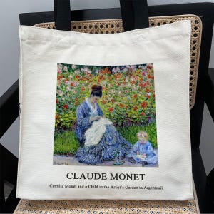 Cabas pour peinture à l'huile Claude Monet, sac fourre-tout en toile esthétique scène de jardin, sac avec poche intérieure, sac à fermeture à glissière pour maman, sac de week-end