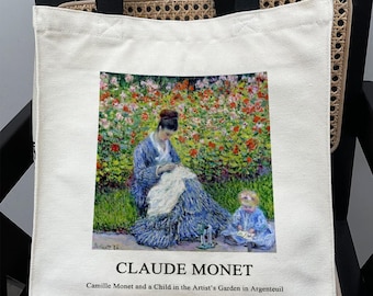 Claude Monet Painting Canvas Tote Bag, Garden Scene Art, Zippered