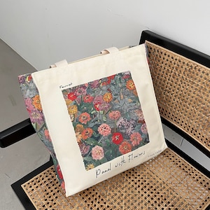 Sac en toile à imprimé végétal vintage, sac fourre-tout de voyage, sac quotidien à imprimé fleurs, cartable pour étudiant, sac à main réutilisable, cadeau pour elle, cadeau de grand-mère