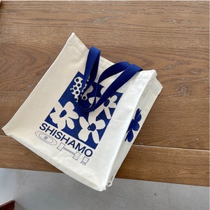 Flower Tote Bag｜Art Aesthetic Bag｜Floral Shopping bag｜Teacher Life Aesthetic bag｜Canvas Bag｜Blue Tote bag｜Beach Tote Bag｜Bridesmaid bags