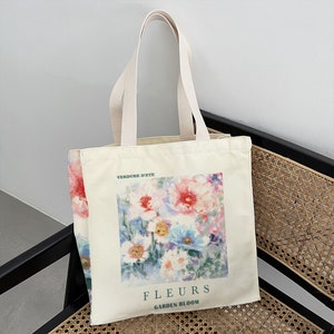 Vintage Blumen Canvas Tasche｜ Pflanzen Tragetasche｜ Vintage Blumen Umhängetasche｜ Grossraumhandtasche｜ Geschenk zum Schulanfang｜ Geburtstagsgeschenk｜ Einzigartiges Geschenk