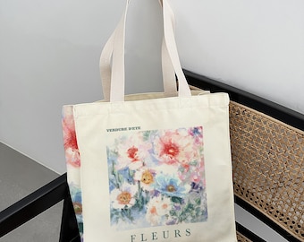 Flower Canvas Bag｜Plant Tote Bag｜Vintage Flower Shoulder Bag｜Large Capacity Handbag｜Back to School Gift｜Birthday Gift｜Unique Gift