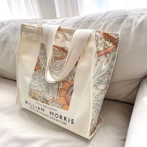Retro Botanical Tote bag, William Morris Art Aesthetics Zipper Bag, Funny Canvas Tote Bag, Cotton bag Eco friendly, Gift for her