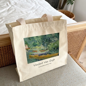 Van Gogh Oil Painting Tote Bag, Blossoming Almond Tree Canvas Bag, Custom Name Handbag Gift, Personalized Photo Reusable Bag