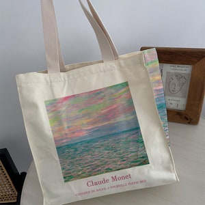 Monet Art Beach Tote BagLarge Capacity Shoulder BagCanvas Bag With ZipperFashion Weekend Shopping HandbagAnniversary Gift 画像 9