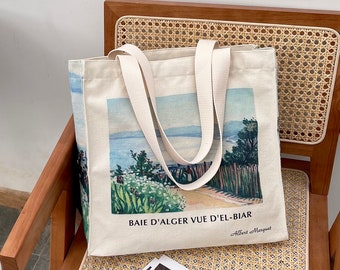 Landscape Painting Canvas Tote Bag: Eco-Friendly Art Bag