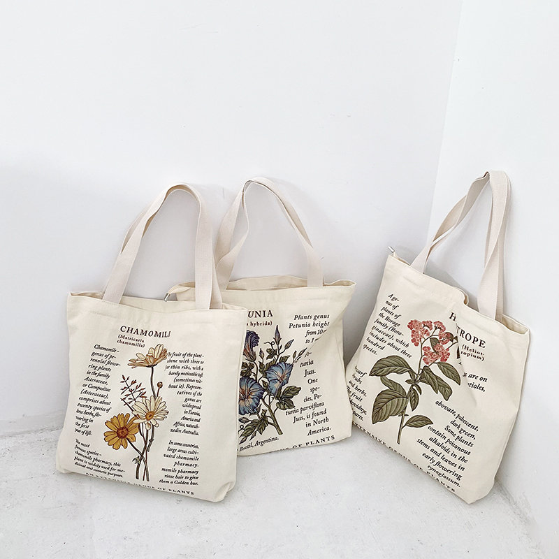 Floral Canvas Tote Bag Botanical Shopping Bag Aesthetic Flower Tote Bag  Canvas Grocery Bag for Women Trendy Tote