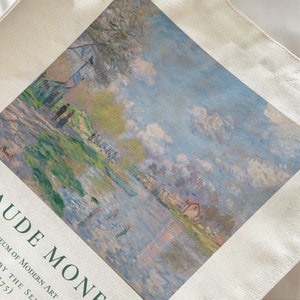 Spring By The Seine, 1875Monet Vintage draagtasRiverside Stroll canvas tasSchoudertas met ritssluitingHerbruikbare tasValentijnscadeau afbeelding 7