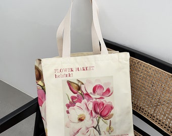 Flower Canvas Bag｜Beautiful Plant Tote Bag｜High Quality Handbag｜Weekend Shopping Shoulder Bag｜Valentine's Day Gift For Her