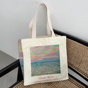 Monet Art Beach Tote BagLarge Capacity Shoulder BagCanvas Bag With ZipperFashion Weekend Shopping HandbagAnniversary Gift 画像 1