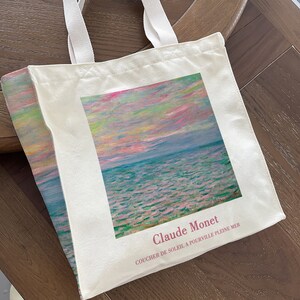 Monet Art Beach Tote BagLarge Capacity Shoulder BagCanvas Bag With ZipperFashion Weekend Shopping HandbagAnniversary Gift image 4