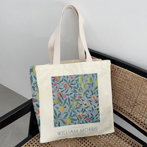 Sac fourre-tout « Fruits ou grenade » William Morris, sac fourre-tout artistique en toile esthétique, faveurs de mariage, cadeau d'anniversaire, cadeau pour professeur