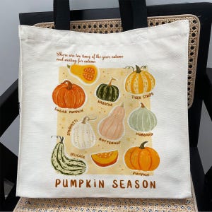 Joli sac de la saison des citrouilles, sac fourre-tout citrouilles d'automne, sac fourre-tout en toile zippé avec poche, cadeau automne pour elle, sac fourre-tout mignon réutilisable
