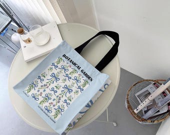 Botanical Garden Canvas Tote Bag for Women - with Zipper and Inner Pocket Aesthetic Cute wildflower tote bag Daily