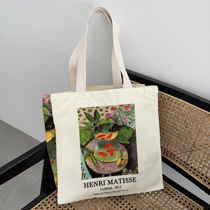 Henri Matisse Tote Bag｜ Plant Flower Fish Schultertasche｜ Goldfisch 1912 Canvas Bag｜ Besondere Handtasche mit großer Kapazität｜ Jubiläumsgeschenk