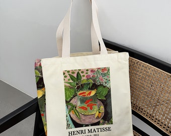 Henri Matisse Tote Bag｜Plant Flower Fish Shoulder Bag｜Goldfish 1912 Canvas Bag｜Special Large Capacity Handbag｜Anniversary Gift