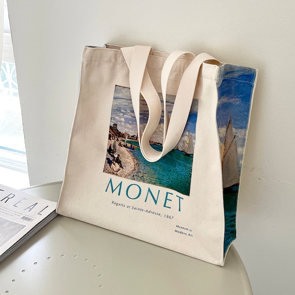 Beach Landscape Tote bag｜Monet Tote Bag｜Scenery Aesthetic Bag｜Teacher Life Bag｜Canvas Bag｜Painting Art Tote Bag｜Bridesmaid bags｜Reusable bag