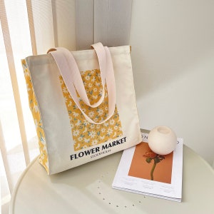 Daisy Flower Tote Bag｜Pretty Floral Bag｜Painting Aesthetic Bag｜Vintage Canvas Bag｜Art Tote Bag｜Teacher Tote bags｜Gift Idea For Teacher