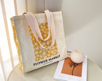 Gänseblümchen-Blumen-Einkaufstasche｜ Hübsche Blumentasche｜ Malerei Ästhetische Tasche｜