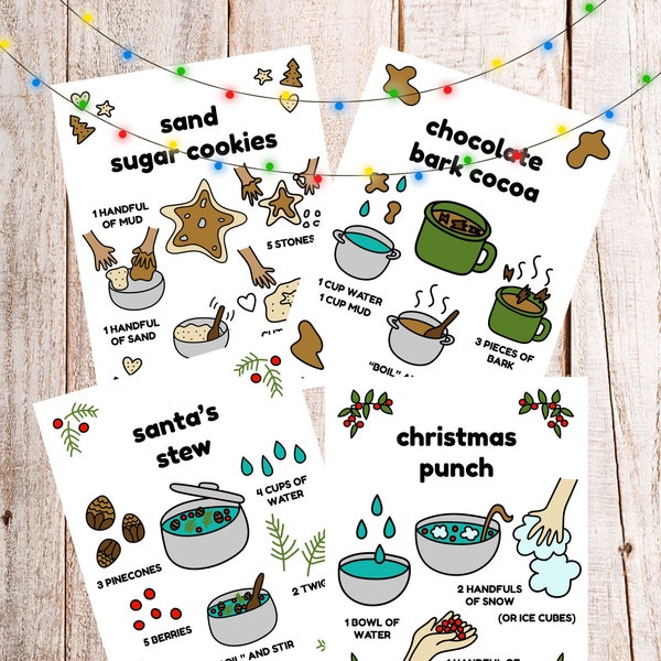 Instant download - Christmas Mud Kitchen Recipe Cards, Christmas Montessori Printable, Christmas Printable for Kids, Outdoor Forest School