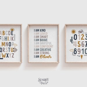 Personalized Car Alphabet Numbers Print Set: Boy Nursery Decor (Digital Download)