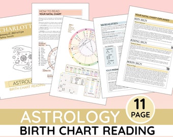 Leitura personalizada de mapa de natal, presentes de astrologia para ela, leitura de mapa de nascimento personalizado, leitura de astrologia para impressão, presente de aniversário para mulheres