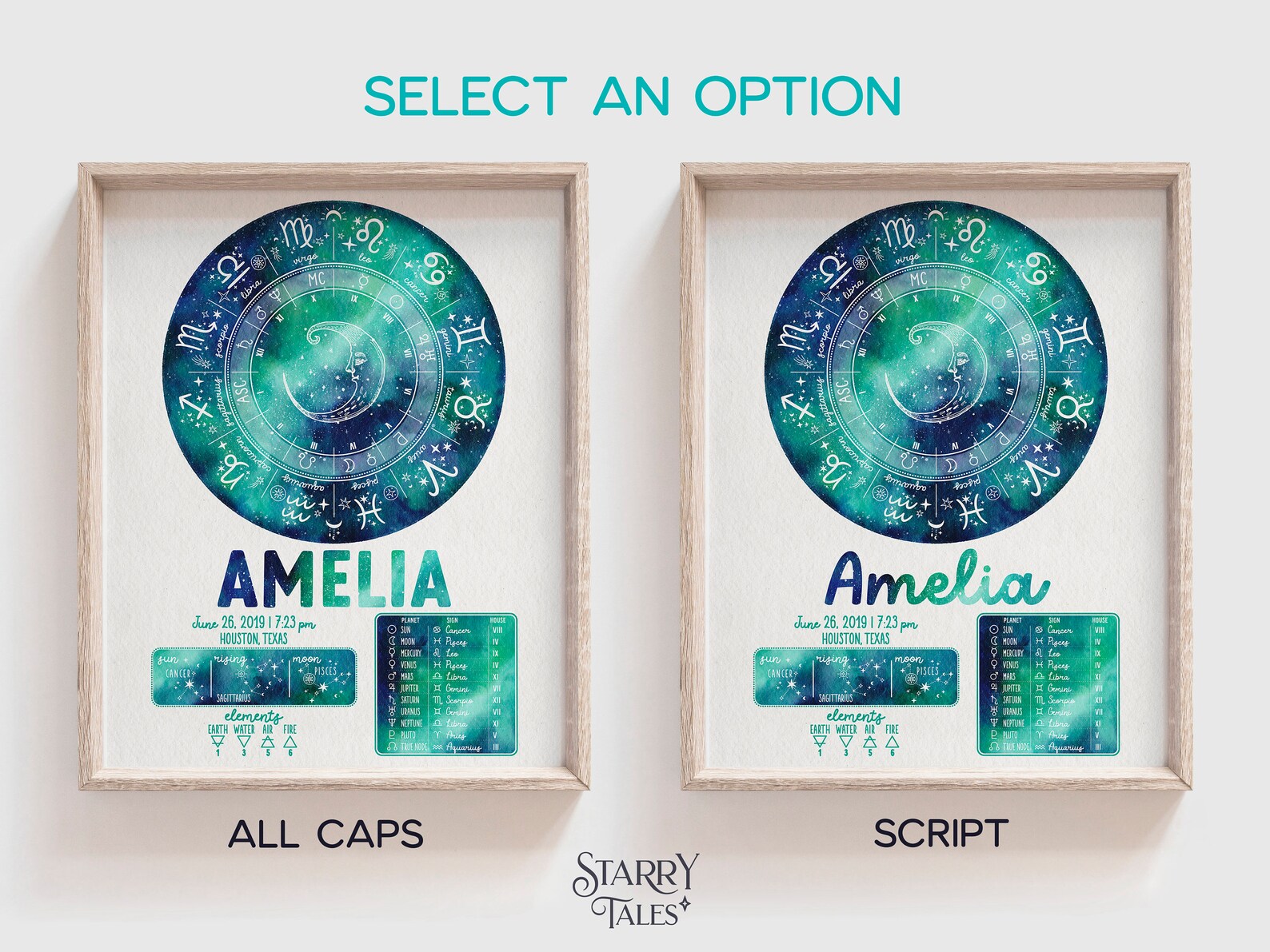 Custom Astrology Birth Chart Downloadable Prints Personalized Etsy